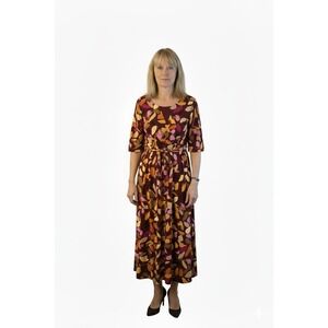 Maggy London Women's Maxi Dress Size 4 Leaf Print Brown Purple Midi